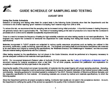 Guide Schedule of Sampling & Testing